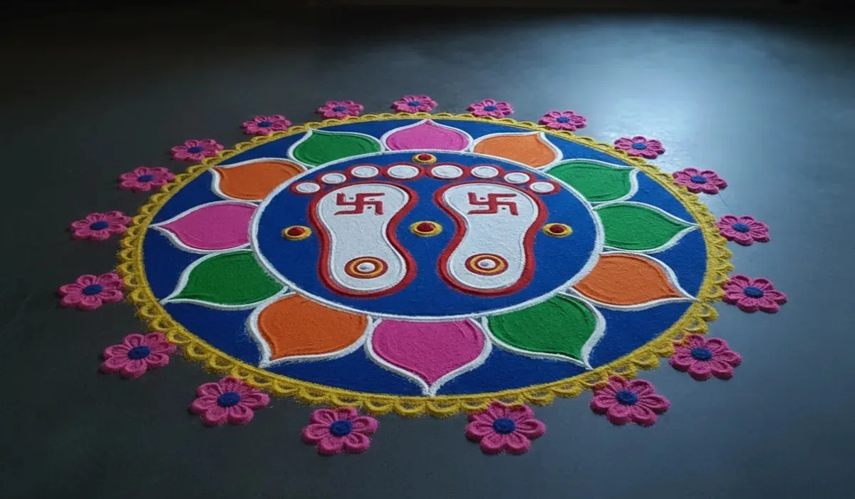 6. Lakshmi Charan Rangoli Design