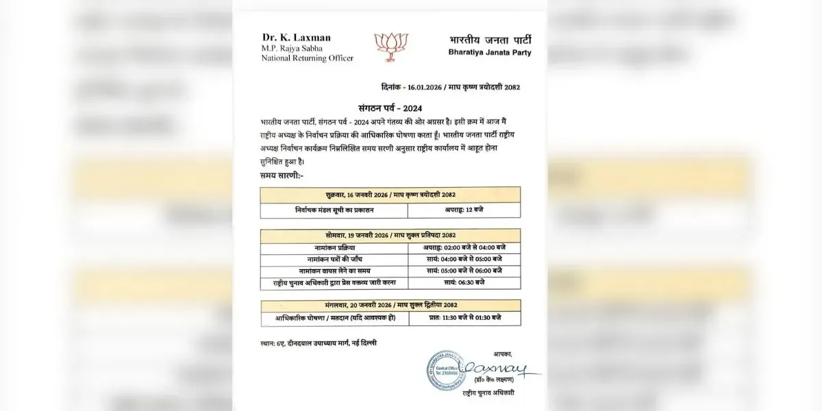 BJP President Selection Process: Nominations to be held on January 19