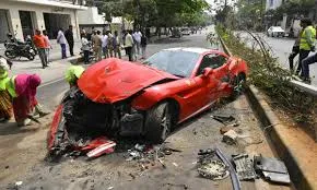 Red Ferrari Crash