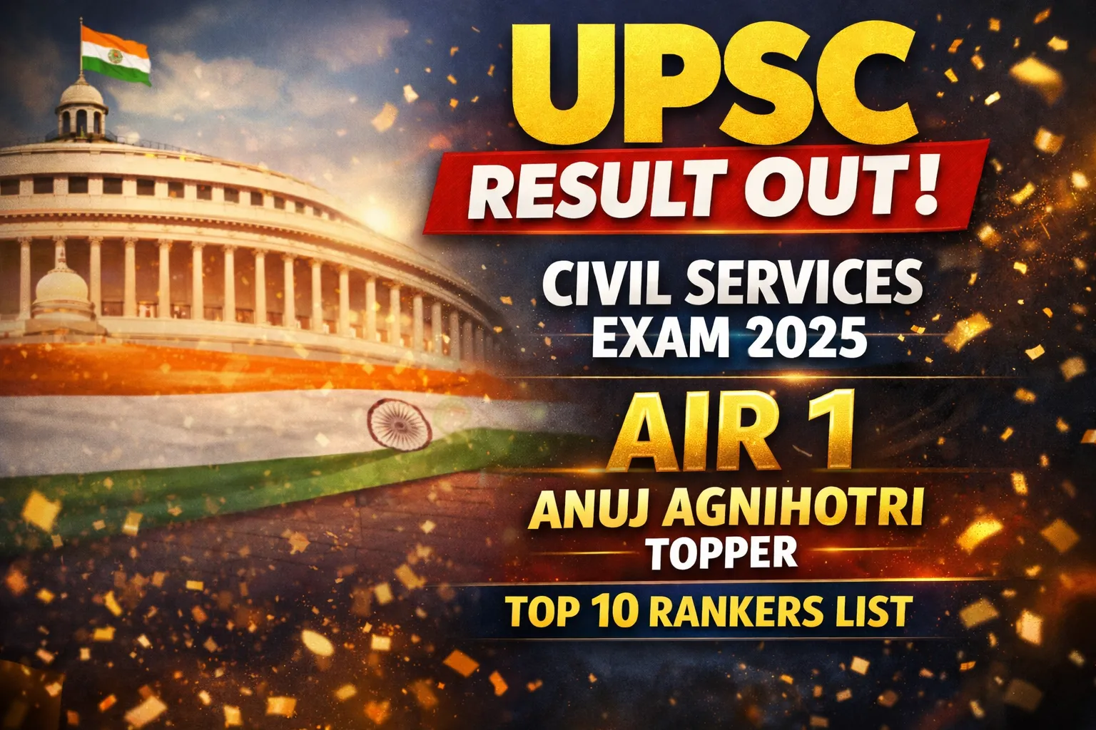 UPSC Result: UPSC civil services examination results declared; Anuj Agnihotri gets AIR 1